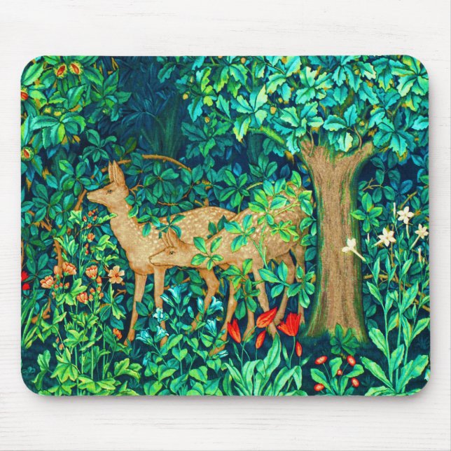William Morris Forest Deer Tapestry Print  Mouse Pad (Front)