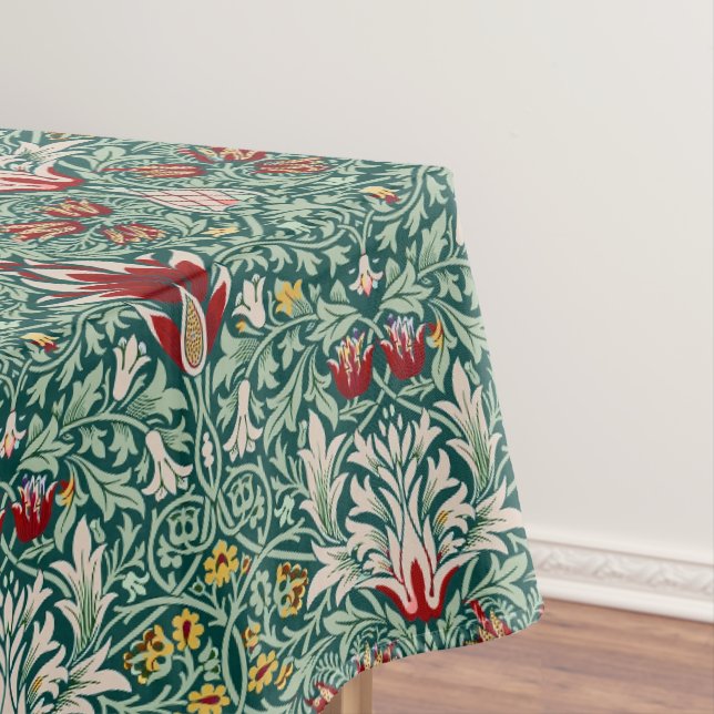 William Morris Forest Green Floral Wallpaper Tablecloth (In Situ)