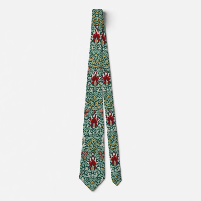William Morris Forest Green Floral Wallpaper Tie (Front)