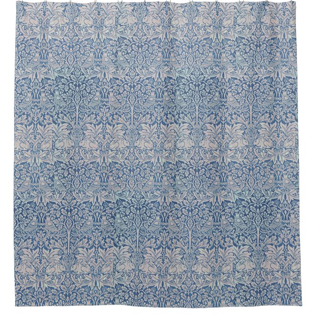 William Morris Forest Rabbit Bird Foliage Blue Shower Curtain (Front)