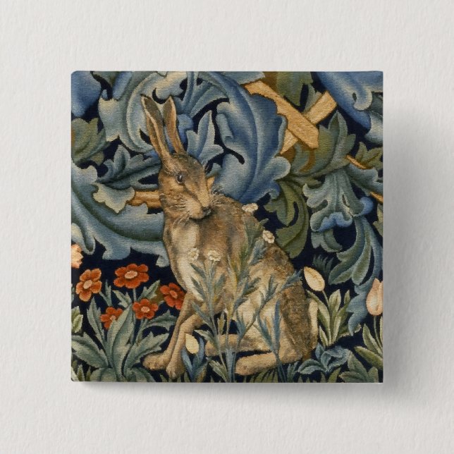 William Morris Forest Rabbit Floral Art Nouveau 15 Cm Square Badge (Front)