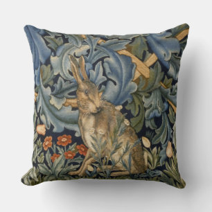 William Morris Forest Rabbit Floral Art Nouveau Cushion