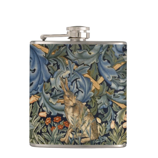 William Morris Forest Rabbit Floral Art Nouveau Hip Flask (Front)