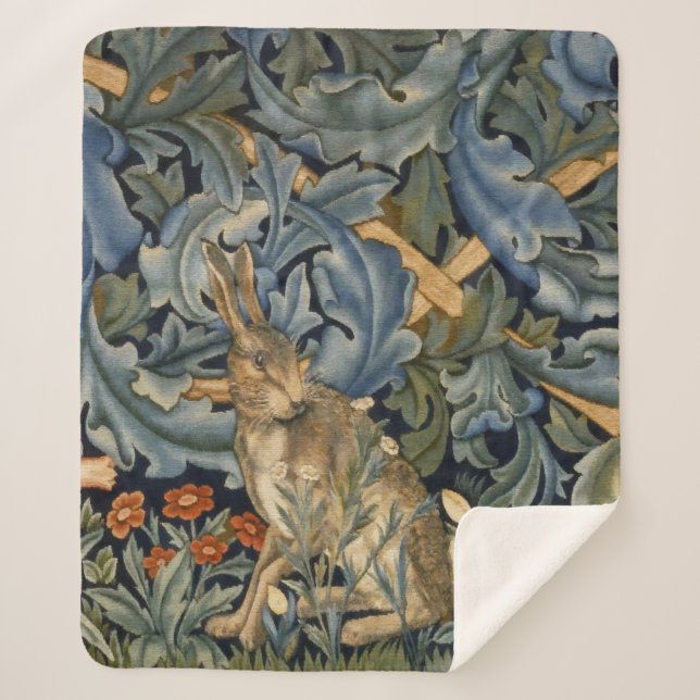 William Morris Forest Rabbit Floral Art Nouveau Sherpa Blanket (Front)