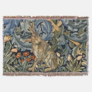 William Morris Forest Rabbit Floral Art Nouveau Throw Blanket