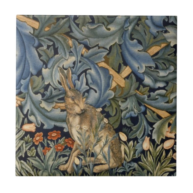 William Morris Forest Rabbit Floral Art Nouveau Tile (Front)
