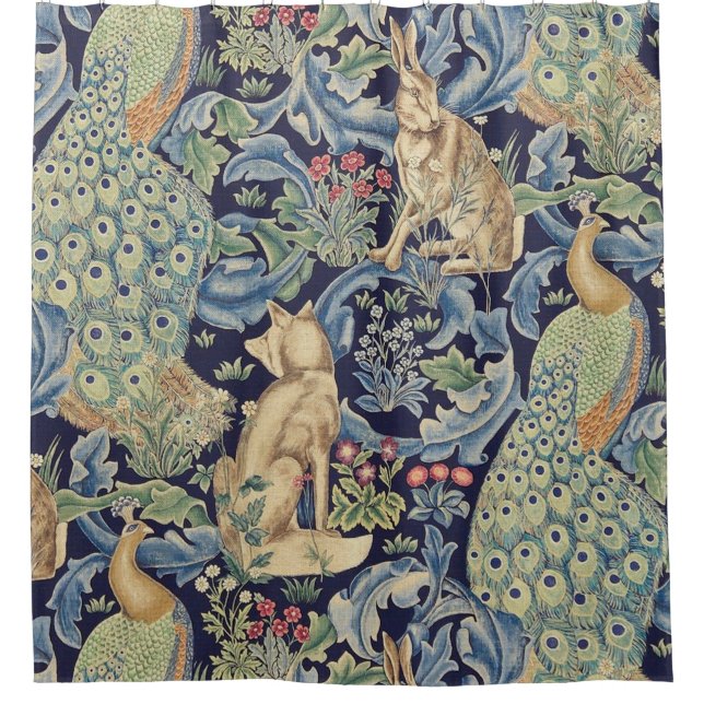 William Morris Forest Rabbit Shower Curtain (Front)