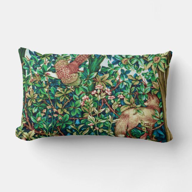 William Morris Fox and Pheasant Tapestry Print Lumbar Cushion (Front)
