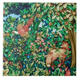 William Morris Fox and Pheasant Tapestry Print Tile