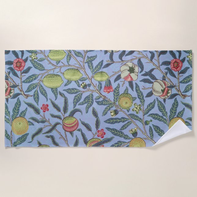 William Morris Fruit Pomegranate Blue Ornament Beach Towel (Front)