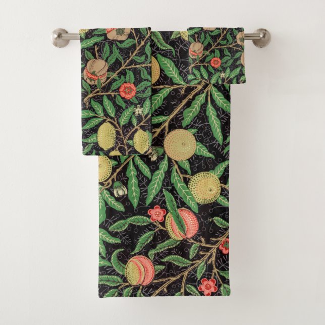 William Morris Fruit Pomegranate Floral Pattern Bath Towel Set (Insitu)