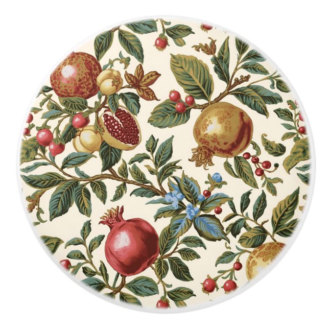 William Morris Fruit Pomegranate pattern Ceramic Knob (Front)