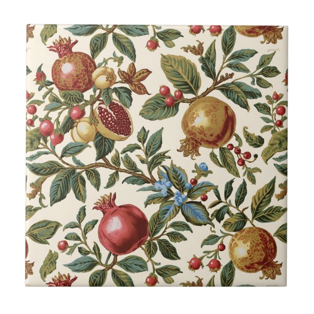 William Morris Fruit Pomegranate pattern Tile (Front)