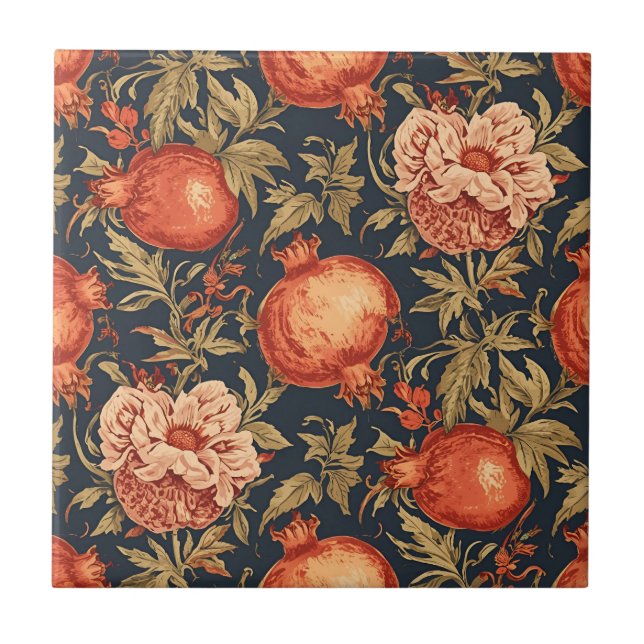 William Morris Fruit Pomegranate pattern Tile (Front)