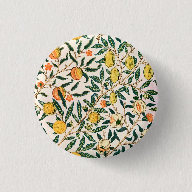 William Morris Fruit Pomegranate White Ornament 3 Cm Round Badge (Front)