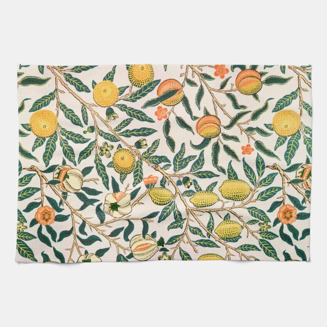William Morris Fruit Pomegranate White Ornament Tea Towel (Horizontal)