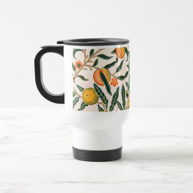 William Morris Fruit Pomegranate White Ornament Travel Mug (Left)