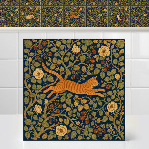 William Morris Ginger Tabby Cat Leaping Canopy Tile