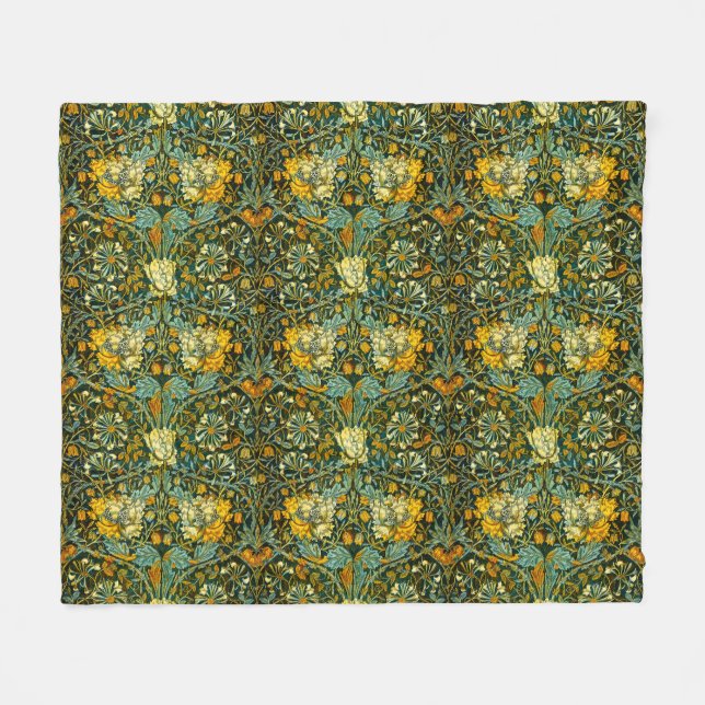 William Morris Gold Honeysuckle Floral Wallpaper Fleece Blanket (Front (Horizontal))