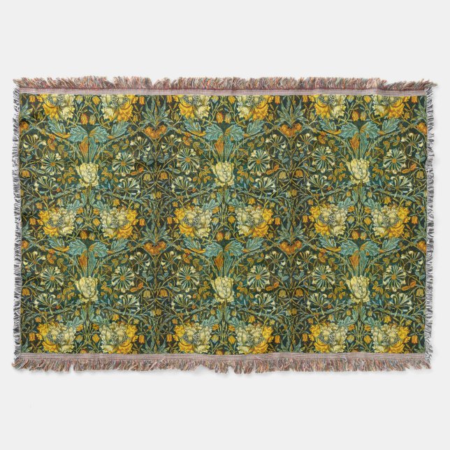 William Morris Gold Honeysuckle Floral Wallpaper Throw Blanket (Front)