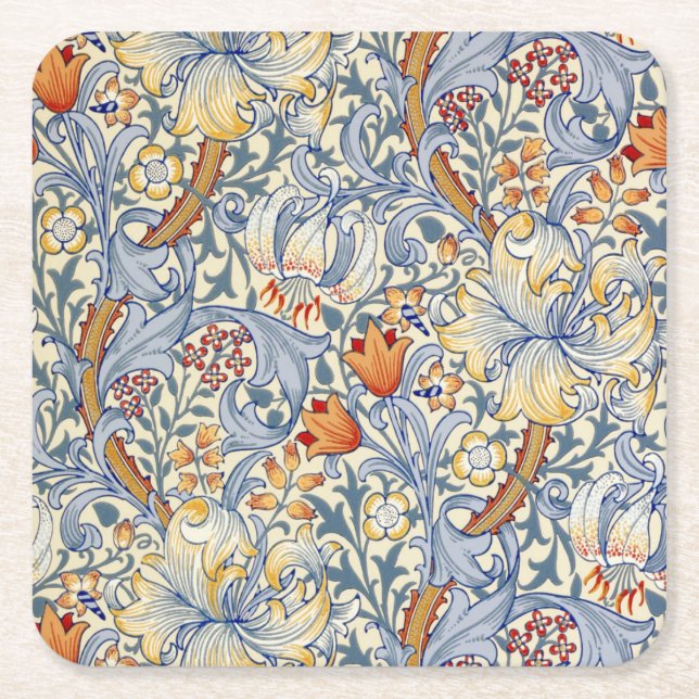 William Morris Gold Lily Victorian Wallpaper Square Paper Coaster (Front)