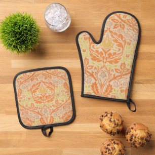 William Morris Golden Bough Pattern Vintage Art Oven Mitt & Pot Holder Set