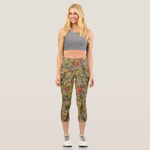 William Morris Golden Lily Antique Floral Pattern Capri Leggings