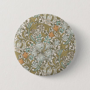 William Morris Golden Lily Blue Gold Classic 6 Cm Round Badge