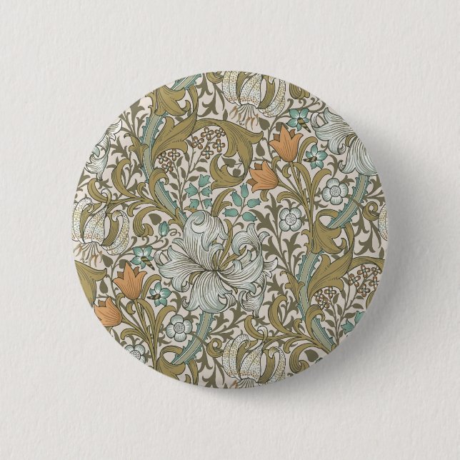 William Morris Golden Lily Blue Gold Classic 6 Cm Round Badge (Front)
