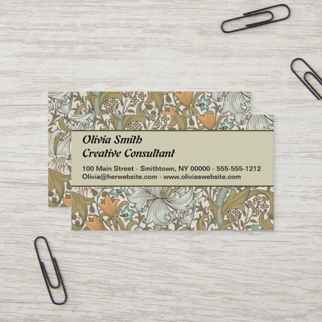 William Morris Golden Lily Blue Gold Classic Business Card (Front/Back In Situ)