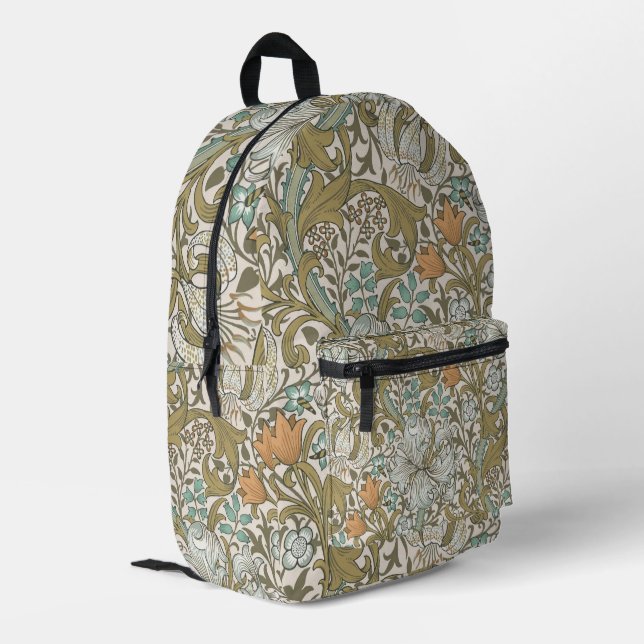 William Morris Golden Lily Blue Gold Classic Printed Backpack (Back Corner Left)