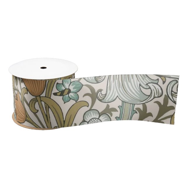 William Morris Golden Lily Blue Gold Classic Satin Ribbon (Spool)
