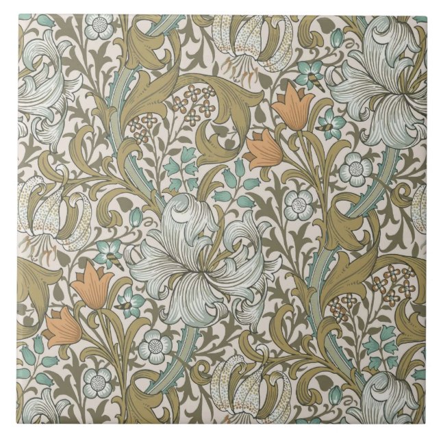 William Morris Golden Lily Blue Gold Classic Tile (Front)