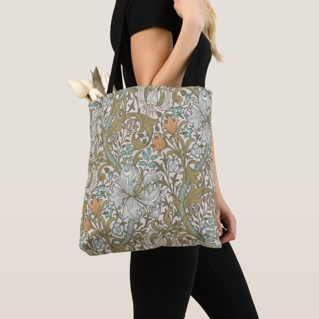 William Morris Golden Lily Blue Gold Classic Tote Bag (Close Up)