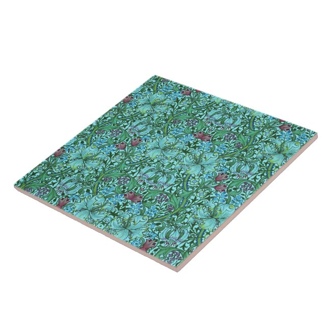 William Morris Golden Lily Floral Flowers Blue     Tile (Side)