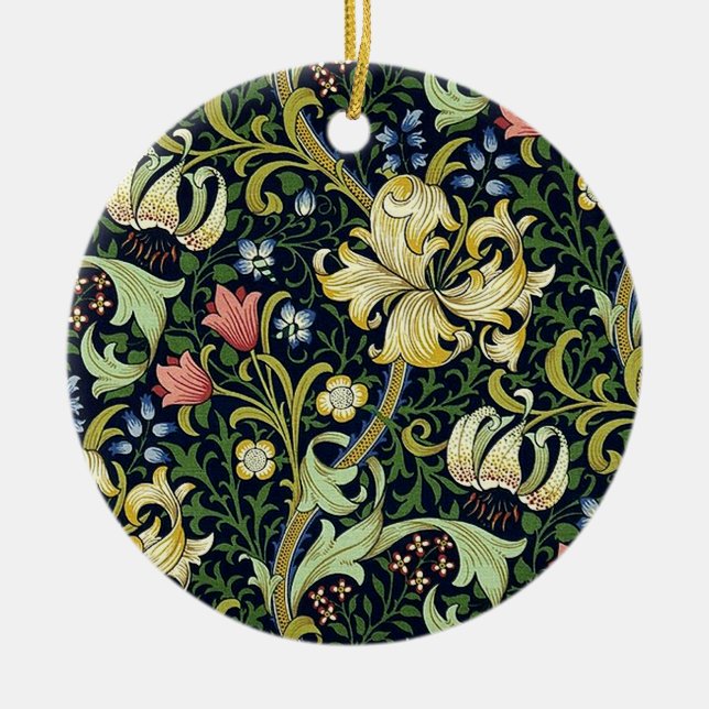 William Morris Golden Lily Floral Pattern Ceramic Tree Decoration (Front)