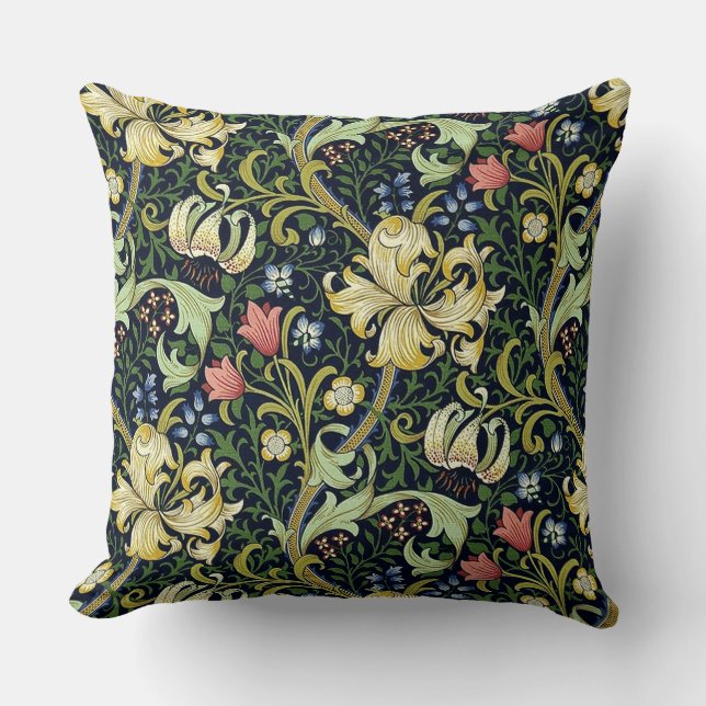 William Morris Golden Lily Floral Pattern Cushion (Front)