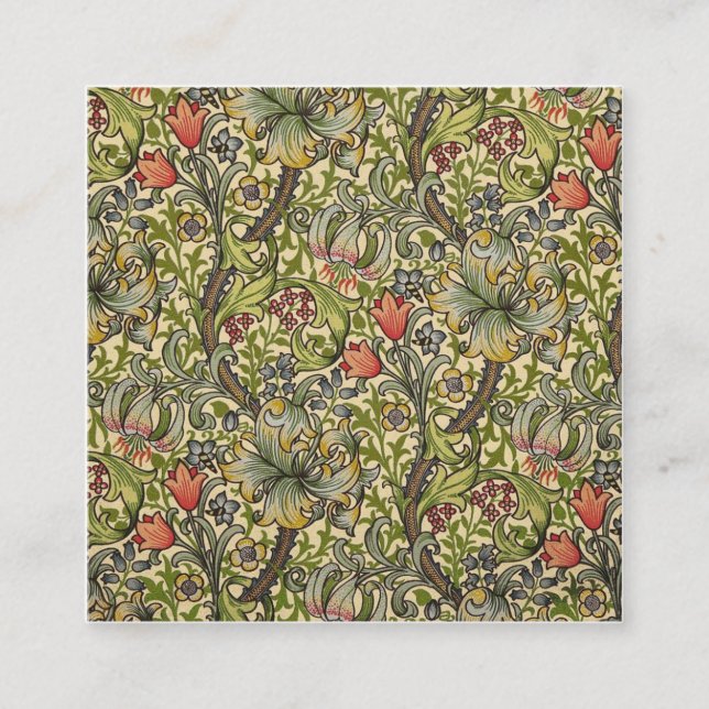 William Morris Golden Lily Restored Pattern Square Business Card (Front)