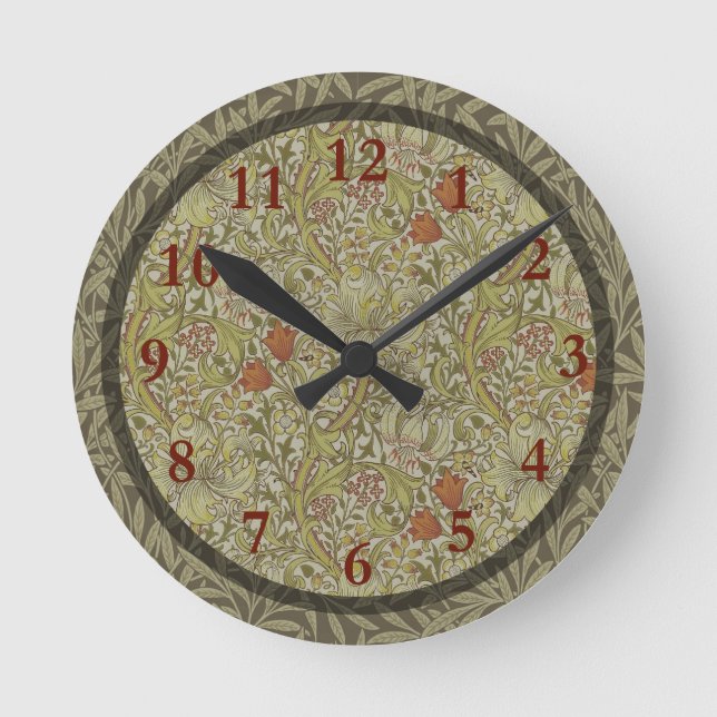 William Morris Golden Lily Willow Bough Pattern Round Clock (Front)