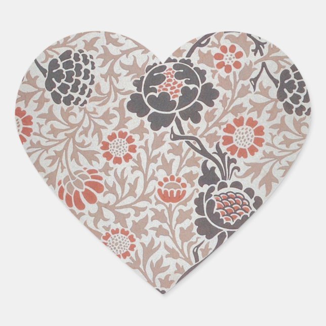 William Morris Grafton Botanic Art Design Heart Sticker (Front)