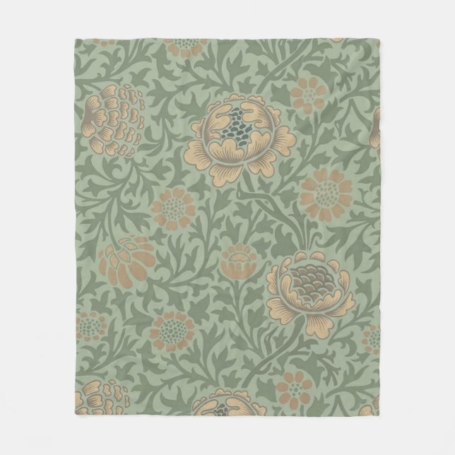 William Morris Grafton Floral Pattern Sage Green  Fleece Blanket (Front)