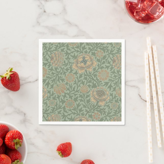 William Morris Grafton Floral Pattern Sage Green  Napkin (Insitu)
