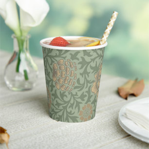 William Morris Grafton Floral Pattern Sage Green Paper Cups