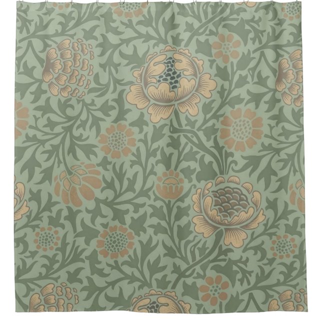 William Morris Grafton Floral Pattern Sage Green  Shower Curtain (Front)