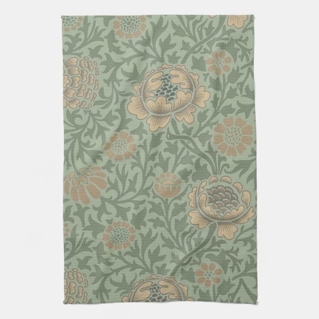 William Morris Grafton Floral Pattern Sage Green  Tea Towel (Vertical)
