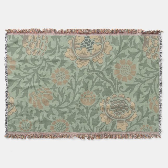 William Morris Grafton Floral Pattern Sage Green  Throw Blanket (Front)