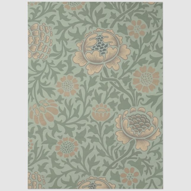 William Morris Grafton Floral Pattern Sage Green  Tissue Paper (Front)