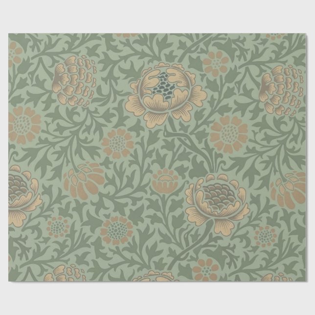 William Morris Grafton Floral Pattern Sage Green  Wrapping Paper (Flat)