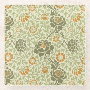 William Morris Grafton Sage Green Floral Pattern Glass Coaster