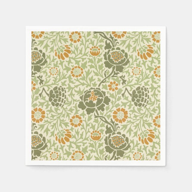 William Morris Grafton Sage Green Floral Pattern Napkin (Front)